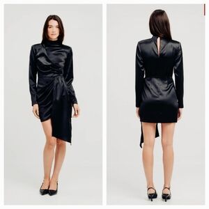 NWT TORN BY RONNY KOBO  LARA Assymetrical Black Satin Cocktail Dress Large